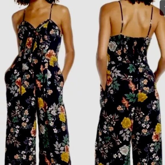 Chelsea 28 x Nordstrom Bow front Floral Print Wide Leg flowy Maxi Jumpsuit LG - Picture 2 of 9